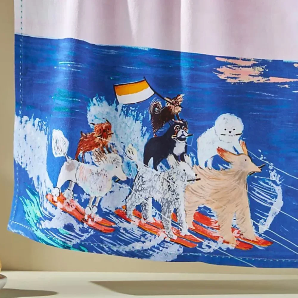 ⭐️ Waterskiing Dogs Puppy Animal Water Boat Fish Boho Chic Art Farm Dish Towel